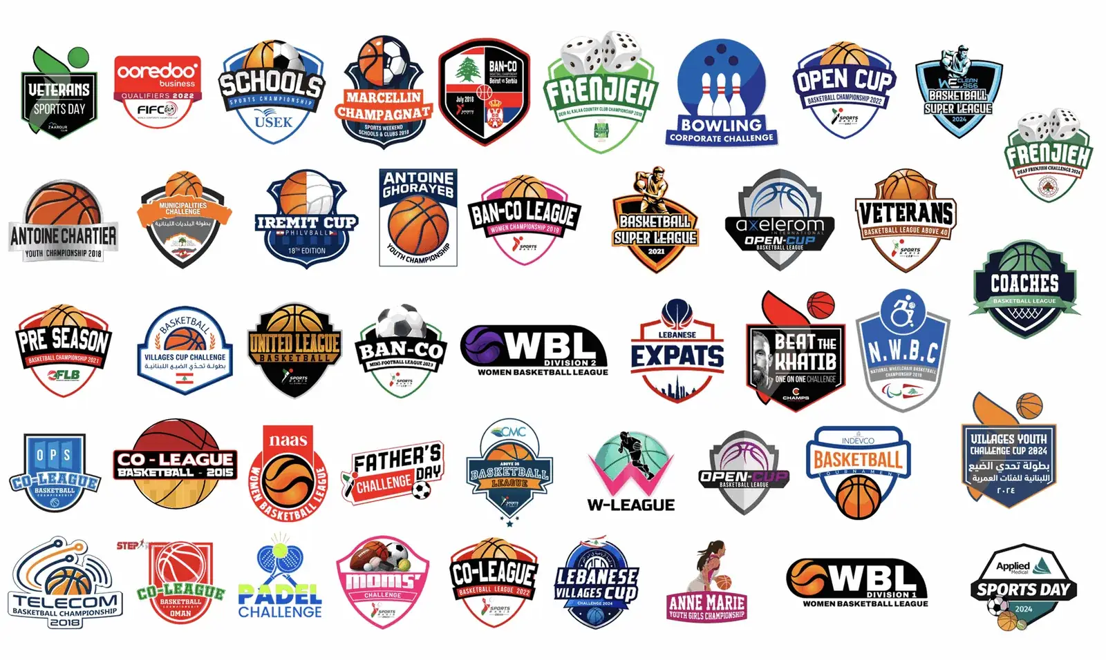 Logos of previous Sports Mania leagues, cups and challenges
